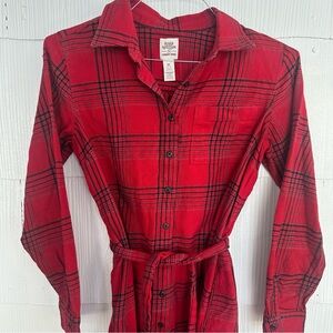 Lands End Blake Shelton Red Flannel Tie Waist Knee Length Dress Fall Plaid M